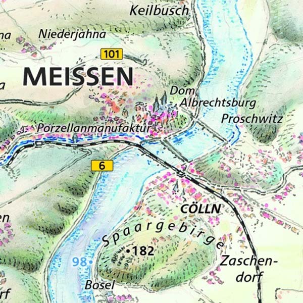 Die Elbe von Decin bis Riesa Panoramakarte aus der Vogelschau