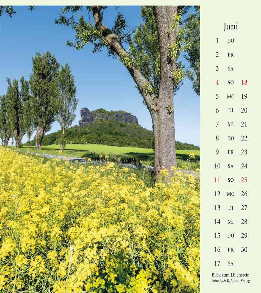 Kalender Elbsandsteingebirge Blick zum Lilienstein