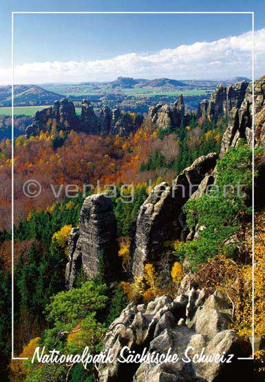 Ansichtskarte Die Schrammsteine im Herbst