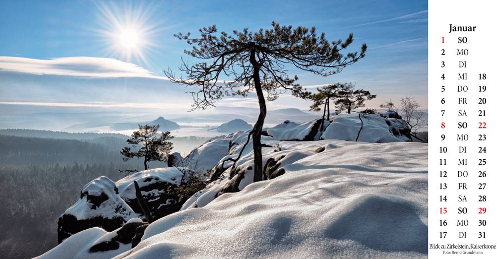 Kalender Elbsandsteingebirge Blick vom Zirkelstein Kaiserkrone