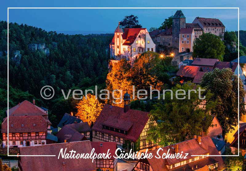 Ansichtskarte Abend an der Burg in Hohnstein/Sa.
