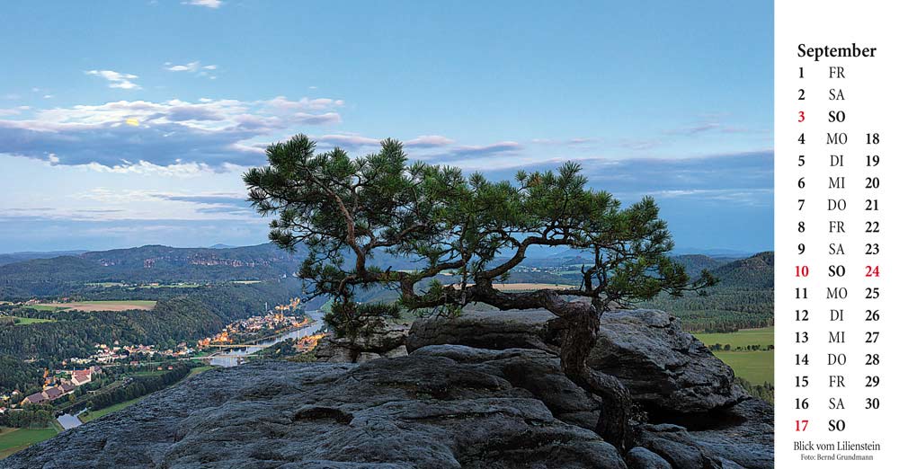 Kalender Elbsandsteingebirge Blick vom Lilienstein