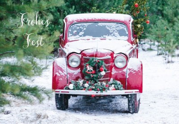 Weihnachtskarte Rotes Auto