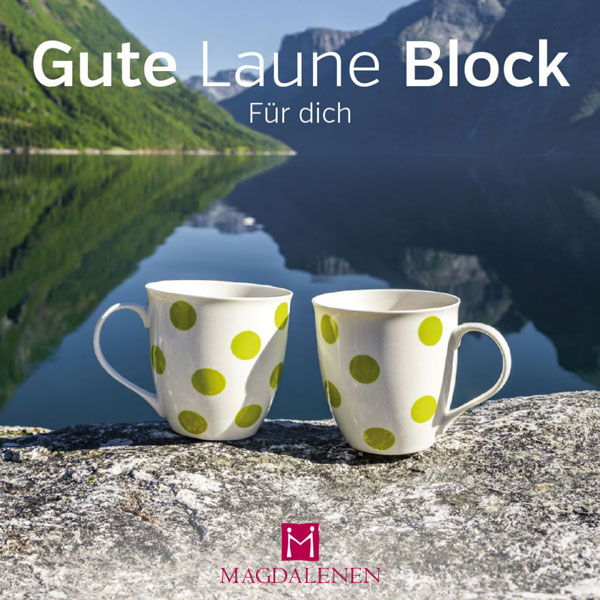 Gute Laune Block Zwei Tassen am See Berge