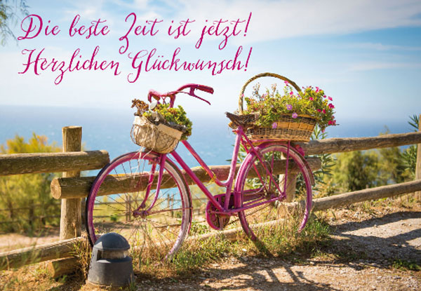 Geburtstagskarte Fahrrad am Meer Blumenkorb