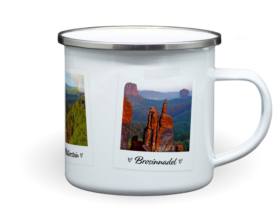 Emailletasse Kletterfelsen Sächsische SchweizBrosinnadel