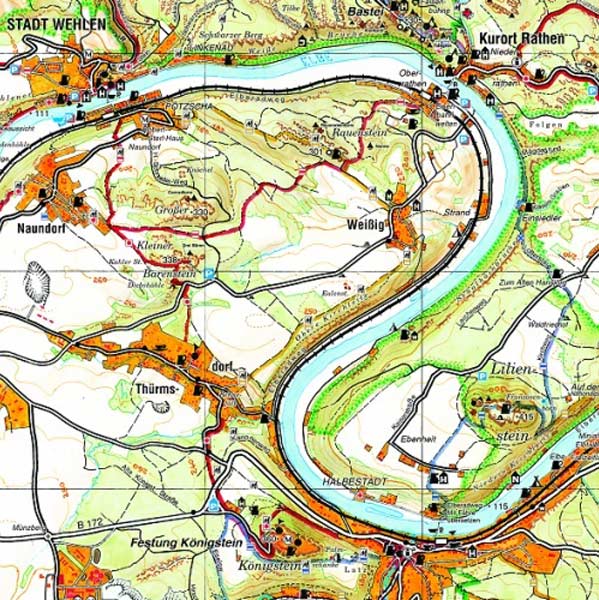 Wanderkarte Sächsische Schweiz Rathen Königstein