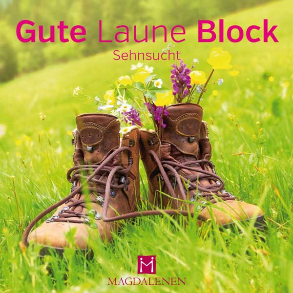 Block Sehnsucht Wanderschuhe auf Wiese