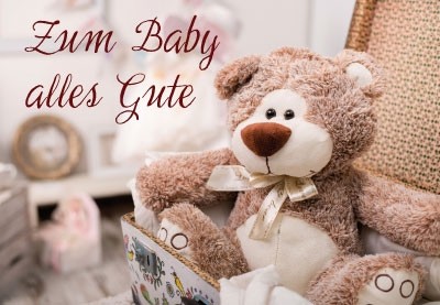 Grusskarte Teddy in Koffer Baby